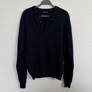 Brandy Melville Wool Women’s Navy Crewneck Sweater with Quarter Button Details